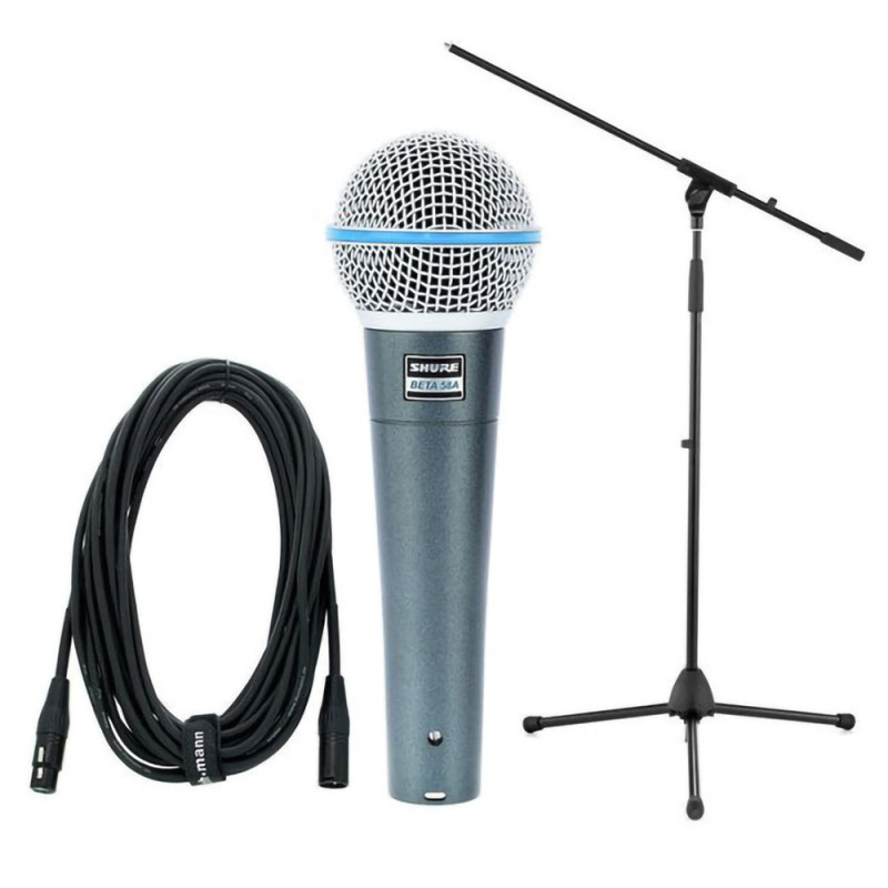 SHURE BETA 58 A MICROPHONE + STAND + CABLE BUNDLE (1x 104916+1x 105763+1x 213367)