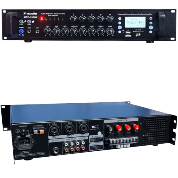 X-AUDIO POJAČALO MPP-150BLK 100V 150W USB/SDCARD, BLUETOOTH, FM Radio, +48V PHANTOM