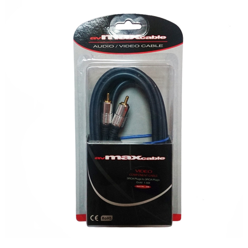 MAXCABLE DVD COMPONENT CABLE 3RCA-3RCA PLUGS fi 6.0x18.0 DARK BLUE / GOLD 1.5m