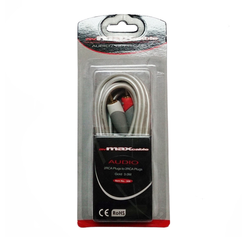 MAXCABLE AUDIO CABLE 2RCA-2RCA PLUGS PEARLWHITE / GOLD 3m