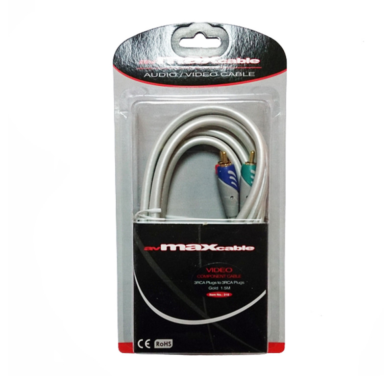 MAXCABLE DVD COMPONENT CABLE 3RCA-3RCA PLUGS PEARLWHITE / GOLD 1.5m
