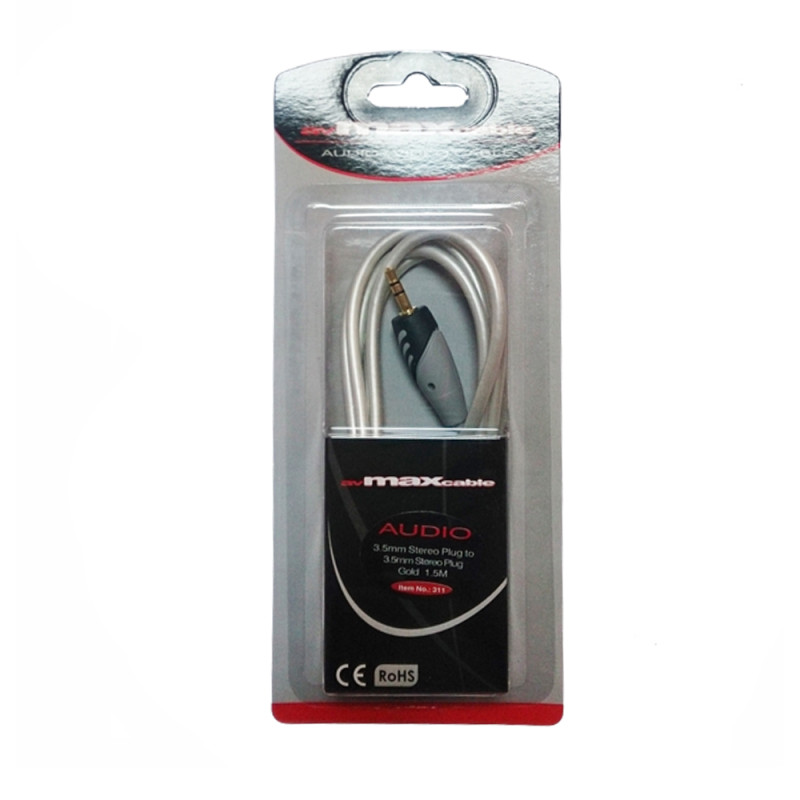 MAXCABLE AUDIO CABLE 3.5mm-3.5mm STEREO PLUG PEARLWHITE / GOLD 1.5m
